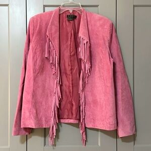 Ruby Cho Suede Fringe Jacket Open Front Cowgirl Southwestern Pink Women’s Medium